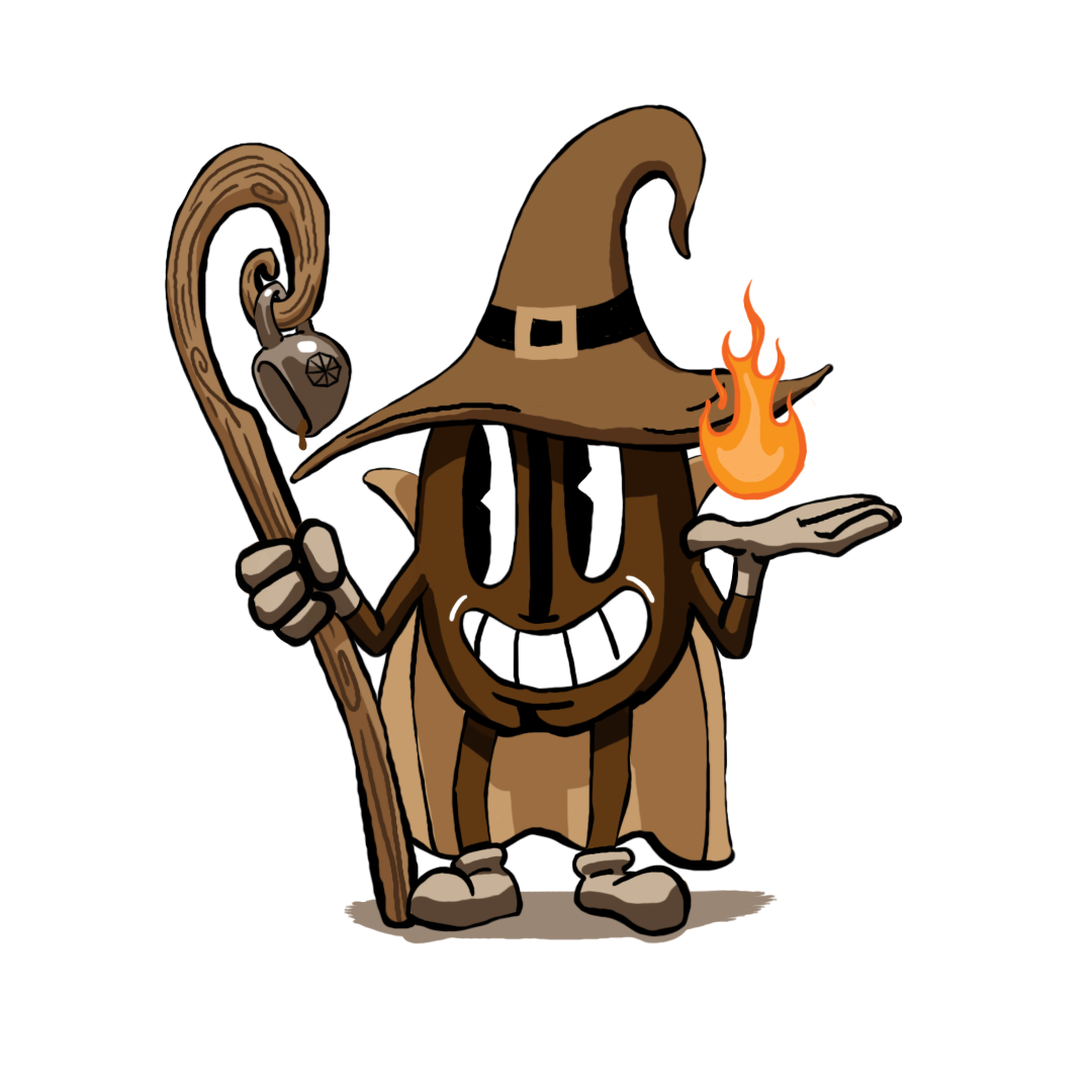 Illustration of a coffee bean as a wizard | The Magic Bean Cafe